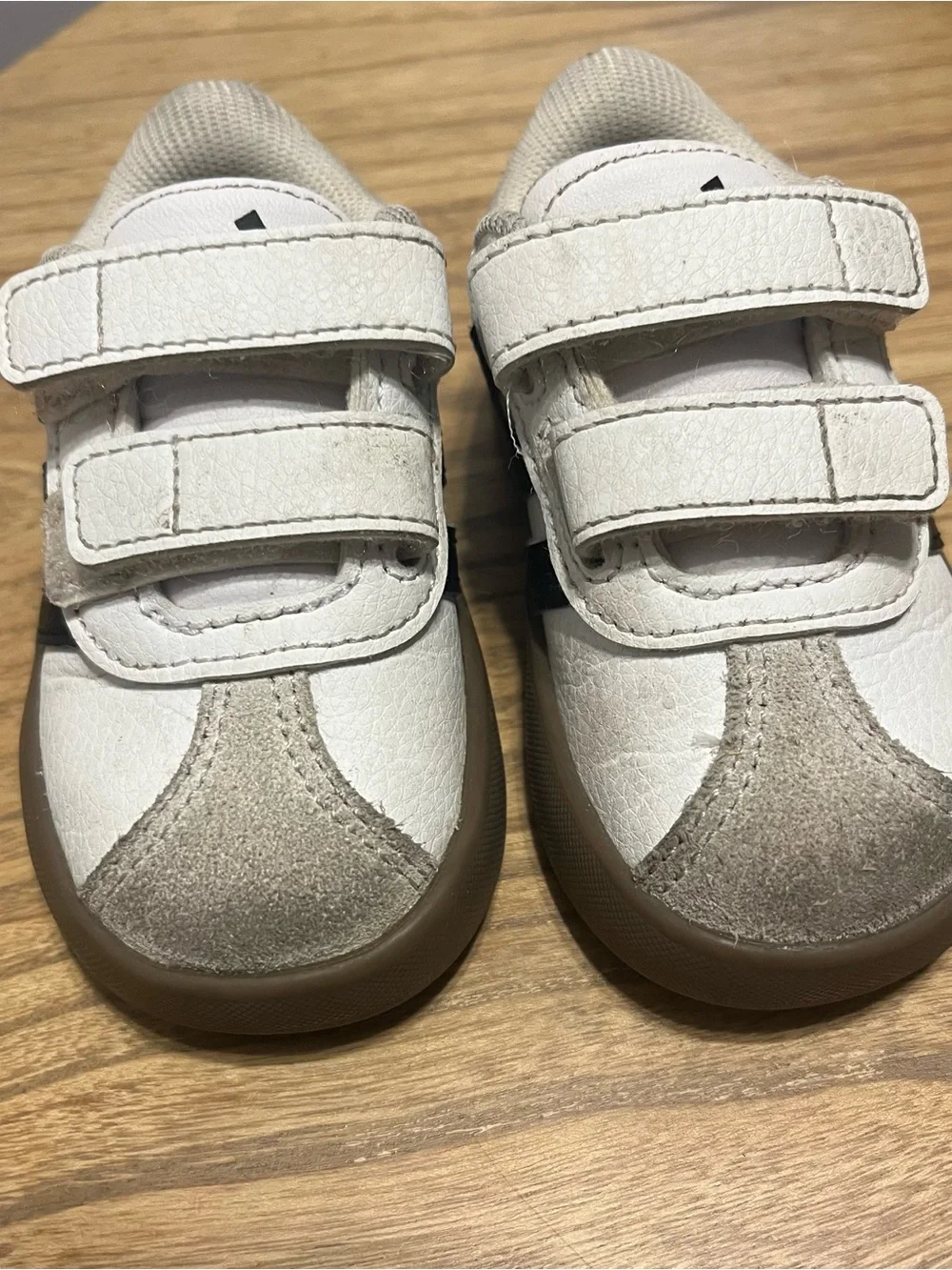 adidas Kids White Sneakers with Black Stripes - Velcro